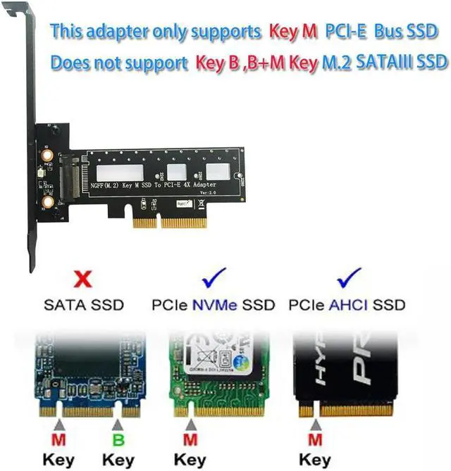 Alt view image 3 of 6 - PCI Express 3.0 X4 to M.2 NVMe AHCI SSD M Key Connector Full Speed PCI E Riser Card Adapter Supports 2242 2260 2280 Size M2 SSD