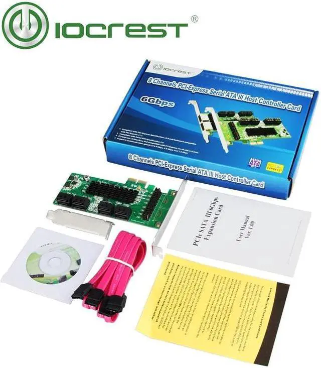 Alt view image 6 of 6 - IOCREST SATA III 8 Port Controller Card PCIe 2.0 x2 with Low Profile Bracket