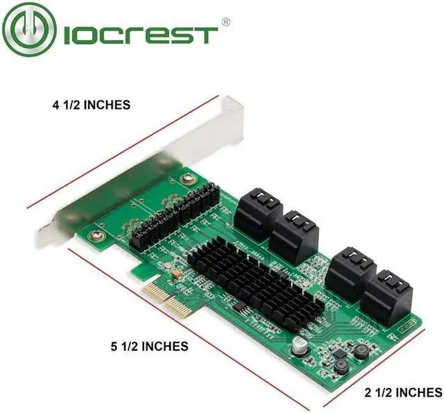 Alt view image 2 of 6 - IOCREST SATA III 8 Port Controller Card PCIe 2.0 x2 with Low Profile Bracket