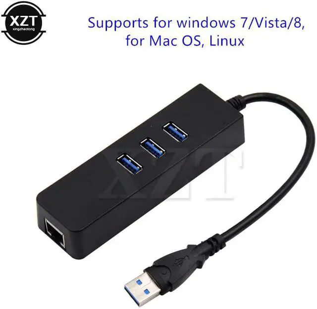 Alt view image 2 of 6 - 1 pcs 3 Ports USB 3.0 Hub To RJ45 10/100/1000 Mbps Gigabit Ethernet LAN1 Wired Internet Network Card USB WIFI Adapter For Windows Mac