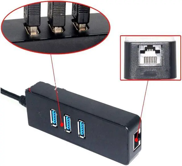 Alt view image 4 of 6 - 1 pcs 3 Ports USB 3.0 Hub To RJ45 10/100/1000 Mbps Gigabit Ethernet LAN1 Wired Internet Network Card USB WIFI Adapter For Windows Mac