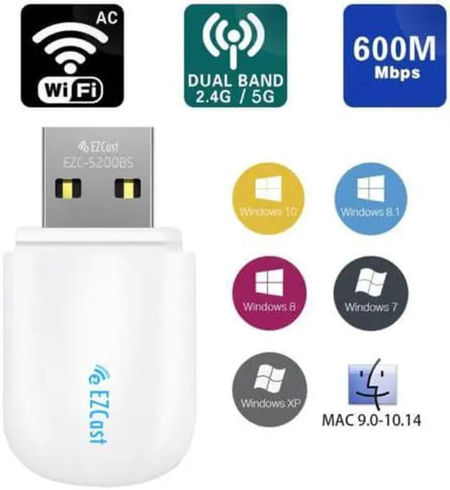 Alt view image 3 of 6 - 1 pcs Ezcast Wireless USB WIFI Adapter 5G/2.4G Bluetooth 4.2 Dual Band AC 600Mbps