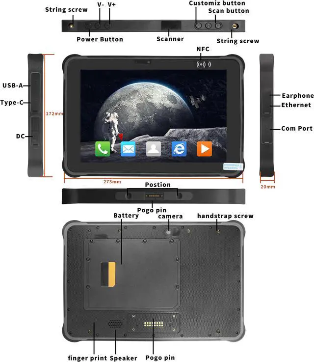 Alt view image 3 of 6 - Sincoole Technology 10.1nch android 13 rugged tablet 8G ram 256G rom 4G lte  1920*1200 resolution IP65 industrial tablet pc wifi bt5.0 gps NFC hotswap 14400mAh big battery built-in 2D barcode scanner