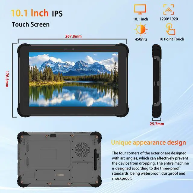 Alt view image 2 of 7 - Sincoole 10.1inch windows 11 rugged handheld terminal with CPU:I5-1235U 4G Lte GPS WIFI BT NFC IP65 grade protection rugged pda 8G ram 256G rom, usb3.0 slot 2D scanner