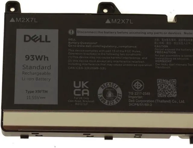 Alt view image 3 of 6 - Dell OEM Original Precision 7770 7670 7780 7680 6-Cell 93Wh Battery X9FTM