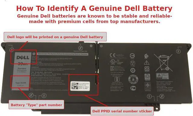 Alt view image 4 of 4 - Dell OEM Original Latitude 7310 7410 39Wh 3-cell Laptop Battery 35J09