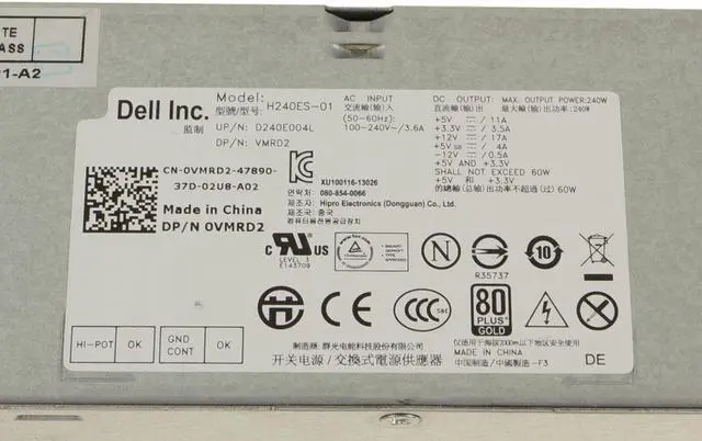 Alt view image 4 of 8 - Dell Vmrd2 Dell 240 Watt Power Supply For Optiplex 790 990 Sff