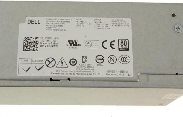 Alt view image 4 of 4 - Dell 255W, Power Supply, PSU, 3020,7020, 9020 SFF, T1700