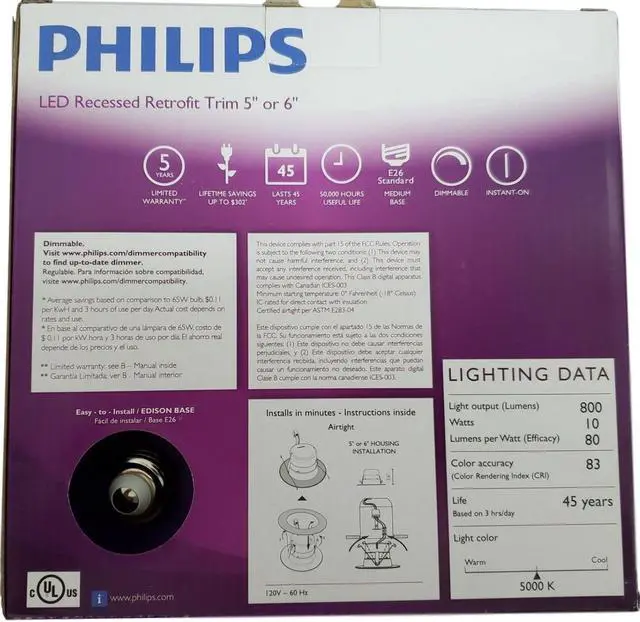 Alt view image 10 of 20 - Philips 5-6" Downlight LED 10w 800 Lumens Daylight 5000k Dimmable - 65w equiv