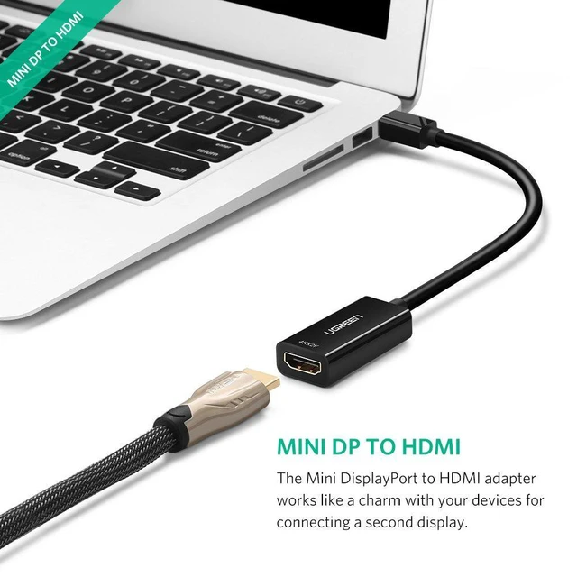 Alt view image 2 of 7 - UGREEN Mini DisplayPort to HDMI Adapter (Thunderbolt 2.0) 4K Mini DP to HDMI Adapter Cable suitable for MacBook Pro MacBook Air, iMac, Surface Book Pro 3/4/5, Thinkpad, Google Pixel Chromebook - Black