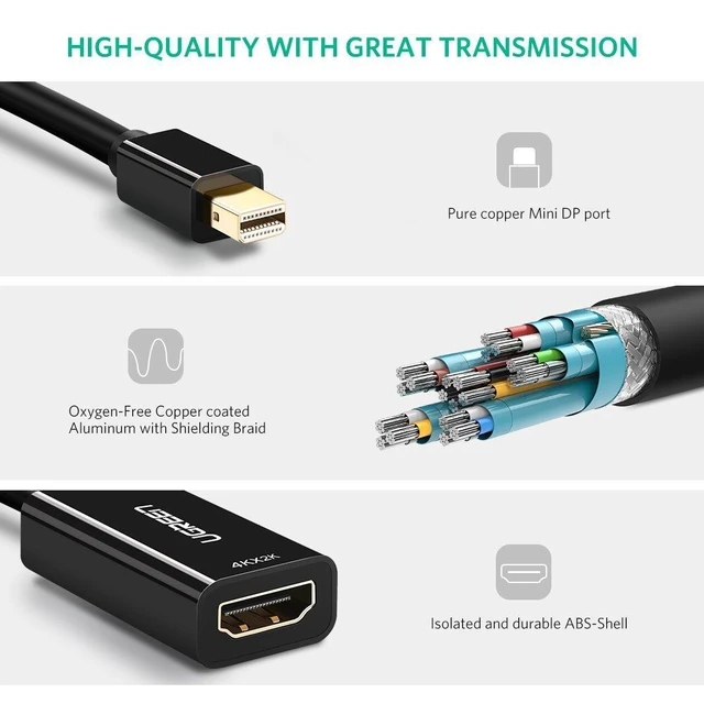 Alt view image 6 of 7 - UGREEN Mini DisplayPort to HDMI Adapter (Thunderbolt 2.0) 4K Mini DP to HDMI Adapter Cable suitable for MacBook Pro MacBook Air, iMac, Surface Book Pro 3/4/5, Thinkpad, Google Pixel Chromebook - Black