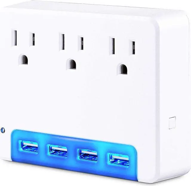 Alt view image 4 of 7 - CyberPower P3WUN Lighted Power Wall Tap, 3 Outlets, 4 USB Charge Ports, Night Light