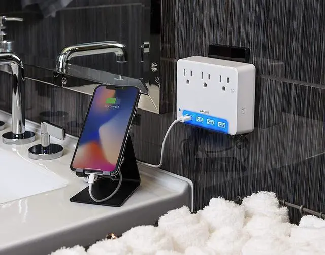 Alt view image 7 of 7 - CyberPower P3WUN Lighted Power Wall Tap, 3 Outlets, 4 USB Charge Ports, Night Light