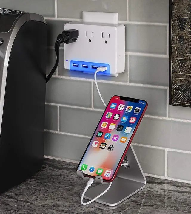 Alt view image 6 of 7 - CyberPower P3WUN Lighted Power Wall Tap, 3 Outlets, 4 USB Charge Ports, Night Light