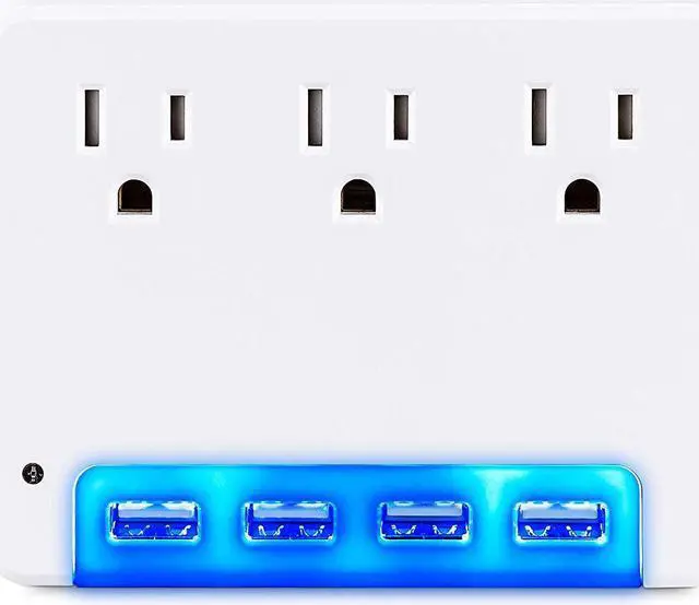 Alt view image 2 of 7 - CyberPower P3WUN Lighted Power Wall Tap, 3 Outlets, 4 USB Charge Ports, Night Light