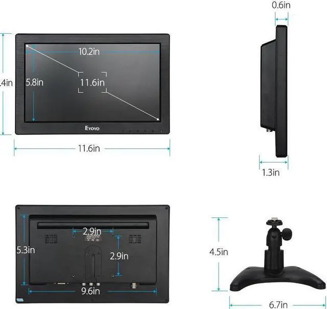 Alt view image 7 of 11 - eyoyo 12" inch tft lcd monitor with av hdmi bnc vga input 1366x768 portable mini hd color screen display with builtin speaker for pc cctv home security