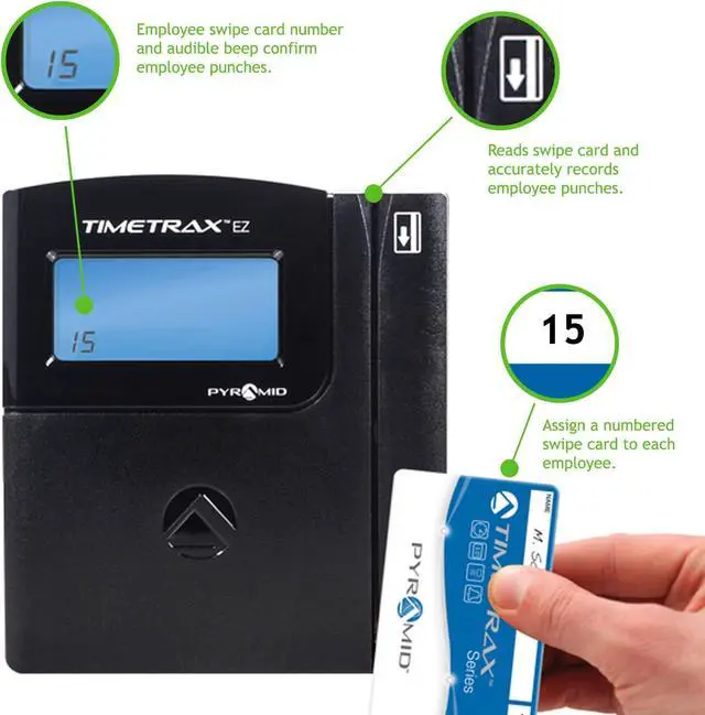 Alt view image 4 of 6 - Pyramid TTEZEK TimeTrax Automated Swipe Card Time Clock System with Software, Black