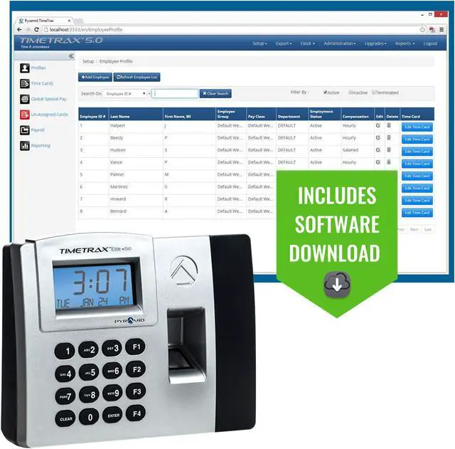 Alt view image 4 of 5 - Pyramid TimeTrax Elite TTELITEEK Automated Biometric Fingerprint Time Clock System with Software, Windows Compatible - Made in USA