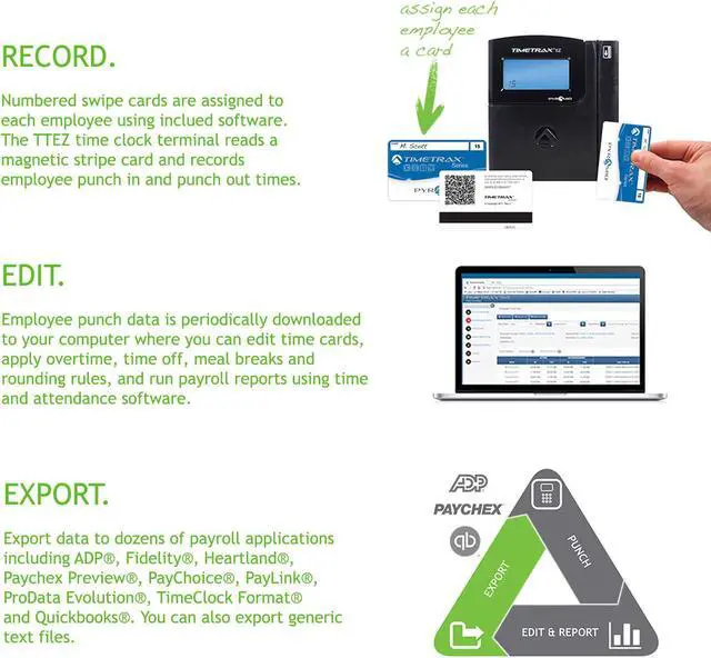 Alt view image 3 of 6 - Pyramid TTEZEK TimeTrax Automated Swipe Card Time Clock System with Software, Black