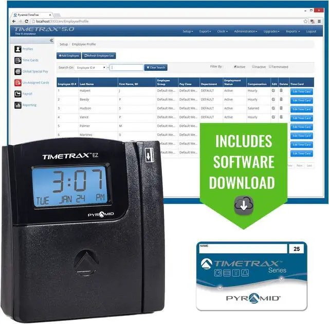 Alt view image 5 of 6 - Pyramid TTEZEK TimeTrax Automated Swipe Card Time Clock System with Software, Black