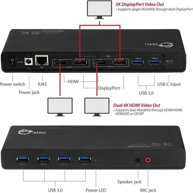 Alt view image 5 of 20 - SIIG JU-DK0411-S1 Video Dock With Usb 3.0 4K Displayport Hdmi Usb-C