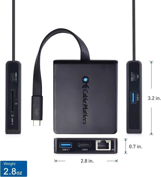 Alt view image 2 of 8 - Cable Matters USB C Hub with 4K HDMI, 80W Charging, UHS-II Card Reader, 4X USB, and Gigabit Ethernet - USB-C and Thunderbolt 3 Port Compatible for Suface Pro 7, MacBook Pro, Dell XPS and More