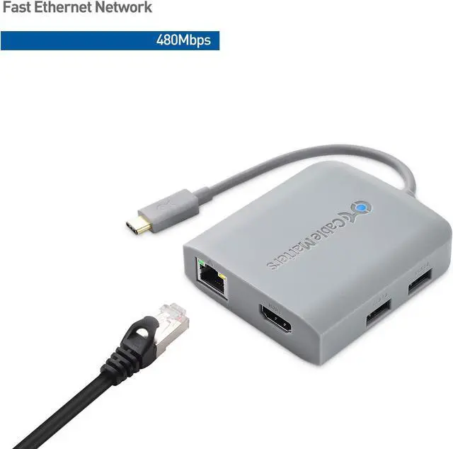 Alt view image 4 of 9 - Cable Matters USB C Hub Multiport Adapter (Works With Chromebook certified) with 4K HDMI, 2x USB 2.0, 480Mbps Ethernet, and 60W PD