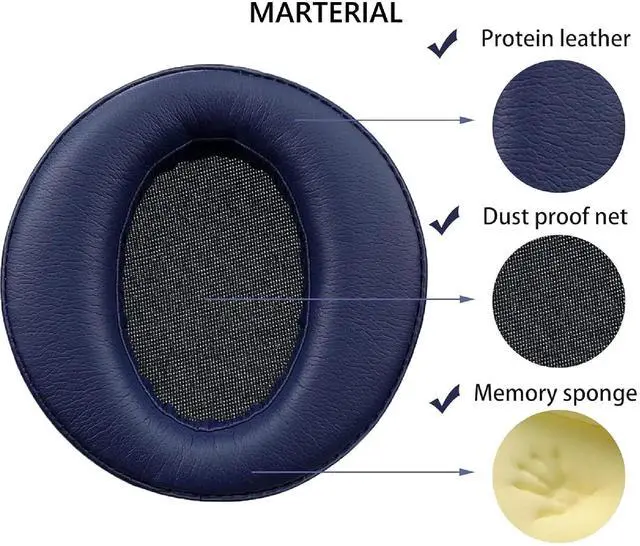 Alt view image 3 of 5 - Earpads cover Replacement for Sony MDR-XB950BT MDR-XB950 MDR-XB950AP Ear Cushions Pads Headphone Ear Pads Cushions Soft Protein Leather Earmuffs with Noise Isolation Foam (Blue)