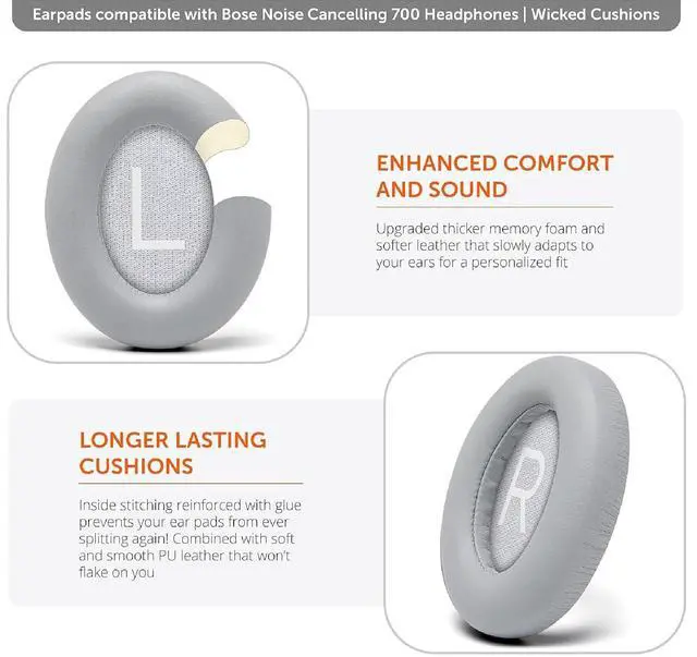 Alt view image 5 of 5 - Earpads cover Replacement for Bose NC 700 Headphones Ear Pads Cushions Soft Protein Leather Earmuffs with with Noise Isolation Foam (Gray)