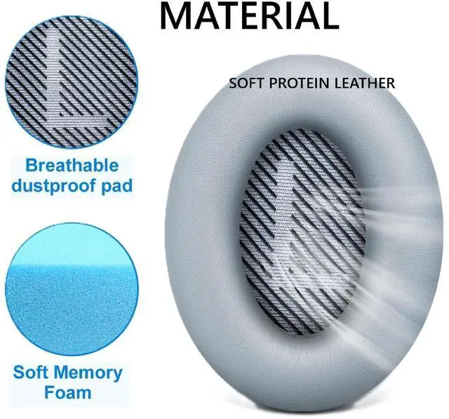 Alt view image 2 of 5 - Earpads Replacement for Bose QuietComfort 15 QC15 QC25 QC2 QC35 QC35-II Headphones Ear Pads Cushion Soft Protein Leather Earmuffs with with Noise Isolation Foam (Gray)