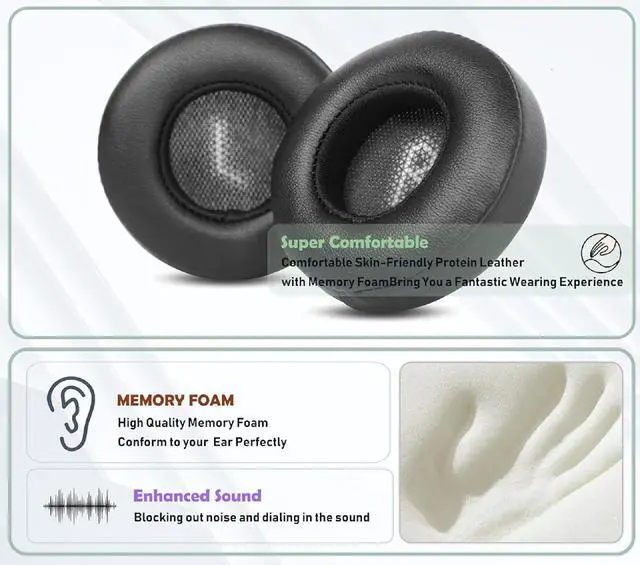 Alt view image 6 of 6 - Earpads Replacement for JBL E35 E45 E45BT Duet BT Bluetooth Wireless Headphones Ear Pads Cushions Softer Protein Leather Earmuffs with Noise Isolation Foam
