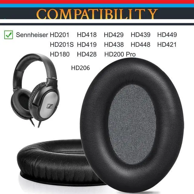 Alt view image 6 of 6 - Earpads Replacement for Sennheiser HD206 HD201 HD180 HD449 HD200 Pro HD418 Headphones Ear Pads Cushion Soft Protein Leather Earmuffs with Noise Isolation Foam
