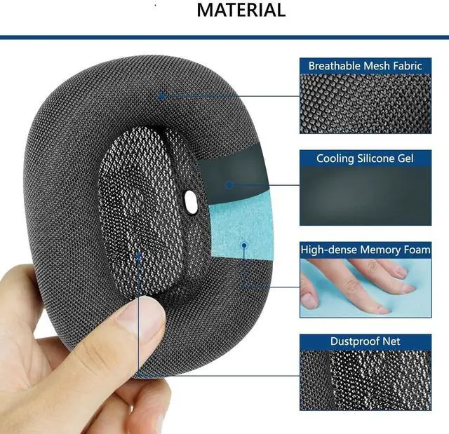 Alt view image 3 of 5 - Earpads Replacement for Apple AirPods Max Headphones Ear Pads Cushion Soft Mesh Fabric Earmuffs with Noise Isolation Foam (Gray)