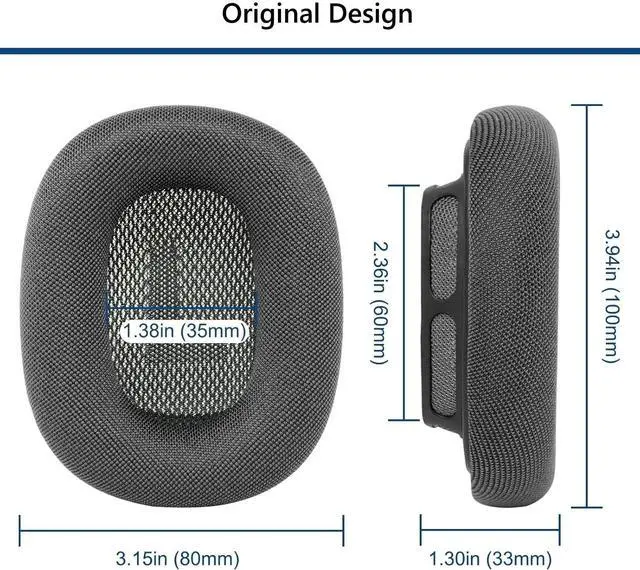 Alt view image 4 of 5 - Earpads Replacement for Apple AirPods Max Headphones Ear Pads Cushion Soft Mesh Fabric Earmuffs with Noise Isolation Foam (Gray)