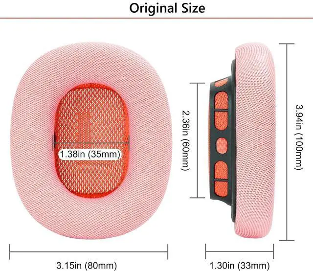 Alt view image 5 of 5 - Earpads Replacement for Apple AirPods Max Headphones Ear Pads Cushion Soft Mesh Fabric Earmuffs with Noise Isolation Foam (Pink)