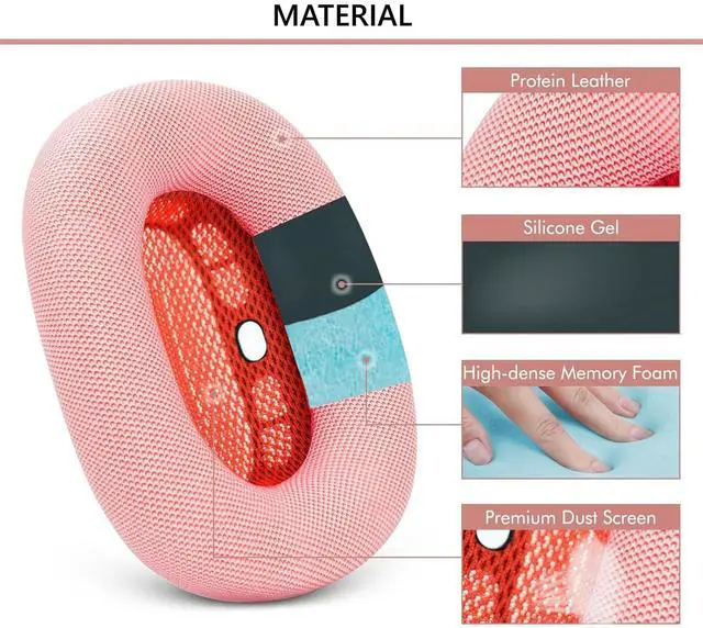 Alt view image 4 of 5 - Earpads Replacement for Apple AirPods Max Headphones Ear Pads Cushion Soft Mesh Fabric Earmuffs with Noise Isolation Foam (Pink)
