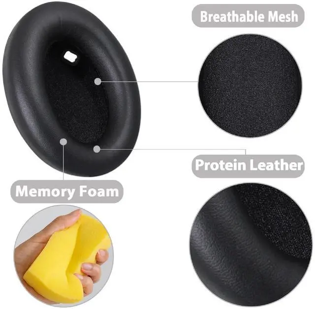 Alt view image 2 of 5 - Earpads Replacement for Sony WH-1000XM4 (WH1000XM4) Headphones Ear Pads Cushion Soft Protein Leather Earmuffs with Noise Isolation Foam