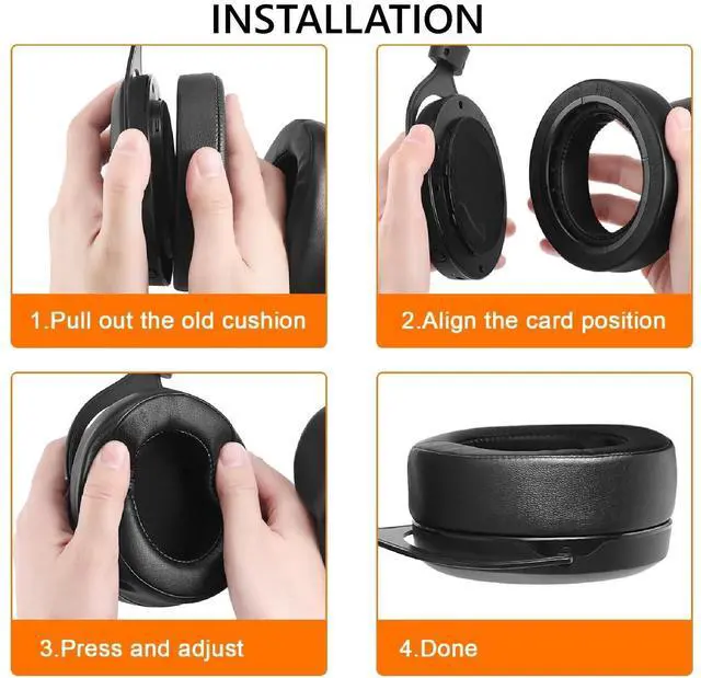 Alt view image 4 of 6 - aibileec Earpads Replacement for Corsair HS75 XB HS70 HS60 HS50 Pro Gaming Headphone Ear Pads Cushions Soft Protein Leather Earmuffs with Noise Isolation