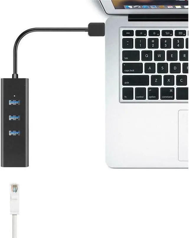 Alt view image 4 of 4 - 3-Port USB 3.0 HUB with 10/100/1000 Gigabit Ethernet Converter (3 USB 3.0 Ports, A RJ45 Gigabit Ethernet Port, Support Windows XP, Vista, Win7/8 (32/64 bit), Mac OS 10.6 and Above, Linux) Black