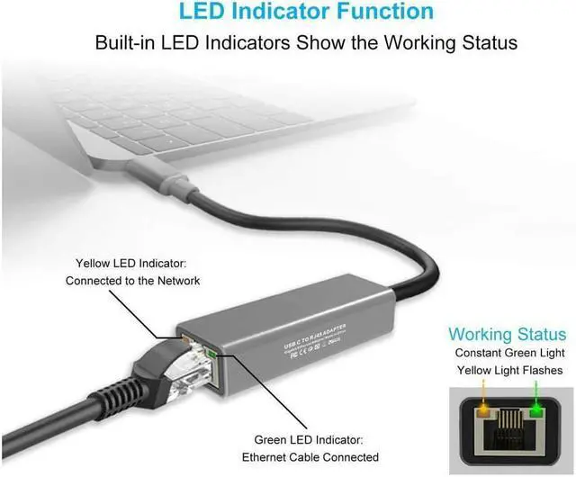 Alt view image 3 of 5 - USB C to Ethernet Adapter, 1gb Gigabit 100M 1000M RJ45 LAN Network Adapter Compatible MacBook Pro (Thunderbolt 3), 2018 2019 iPad Pro & Mac Air, Surface Book 2/Go, Chromebook 13/15, More (Space Gray)
