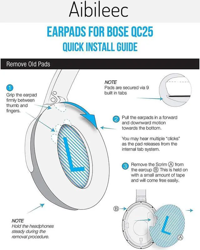 Alt view image 5 of 6 - Earpads for Bose QC25 Replacement Ear Pads, Made with Premium Faux Leather & Real Memory Foam, Soft & Long Lasting Earpads - Also Fits QuietComfort 15 / QC15 / Ae2 & SoundLink by