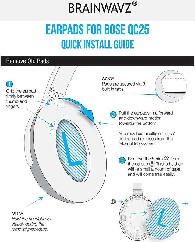 Alt view image 6 of 7 - Earpads for Bose QC25 Replacement Ear Pads, Made with Premium Faux Leather & Real Memory Foam, Soft & Long Lasting Earpads - Also Fits QuietComfort 15 / QC15 / Ae2 & SoundLink