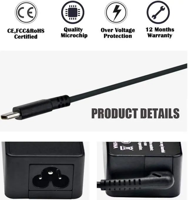 Alt view image 5 of 6 - 45W USB C Laptop Charger Chromebook Replacement for Samsung Plus Pro XE513C24 XE510C24 XE513C24-K01US; Plus V2 XE520QAB XE521QAB XE525QBB W16-030N1 PA-1300-87 Power Supply AC Adapter Cord