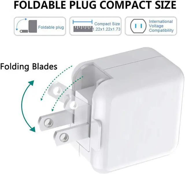Alt view image 4 of 6 - iPhone Charger iPad Charger, 2.4A 12W USB Wall Charger Foldable Portable Travel Plug with 1-Pack Cable Compatible with iPhone 7/8/X/XS/11/12/13, iPad, iPod, Airpods,(3.3FT)