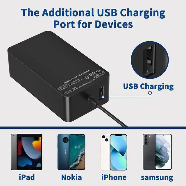 Alt view image 5 of 6 - Surface Pro 3 & 4 & 6 Charger Power Adapter, 44w Surface Pro Charger Supply Compatible Microsoft Surface Pro 6 Pro 5 Pro 4 Surface Laptop 2 & Surface Go with 5V 1A USB Charging Port