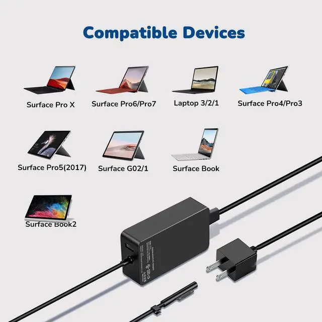 Alt view image 4 of 6 - Surface Pro 3 & 4 & 6 Charger Power Adapter, 44w Surface Pro Charger Supply Compatible Microsoft Surface Pro 6 Pro 5 Pro 4 Surface Laptop 2 & Surface Go with 5V 1A USB Charging Port