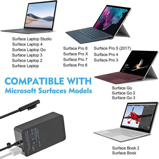Alt view image 3 of 6 - Surface Pro Surface Laptop Charger  65W Power Adapter Compatible with Microsoft Surface Pro X Pro 7 Pro 6 Pro 5 Pro 4 Pro 3 Surface Laptop 1 2 3 Surface Go 1 2 Surface Book