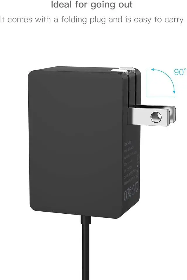 Alt view image 5 of 6 - Surface Go Charger, 24W 15V 1.6A Surface Charger Wall Power Supply Compatible with Microsoft Surface Go Surface Pro 6/ Pro 5/ Pro 4/ Pro 3, Surface Laptop, Power Cable 5.9ft Folding Compact