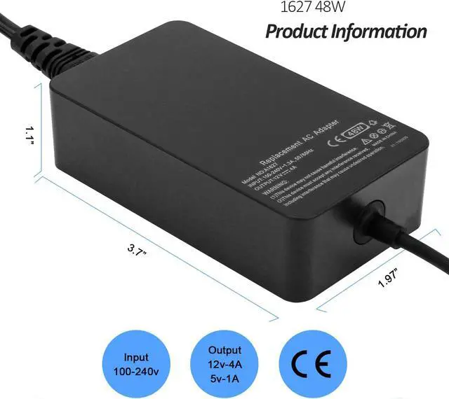 Alt view image 3 of 6 - 48W 12V 4A 1627 AC Adapter Charger Replacement for Microsoft Surface Pro 3 Docking Station 1664 Power Supply Transformer with Power Cord