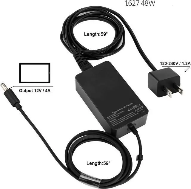 Alt view image 5 of 6 - 48W 12V 4A 1627 AC Adapter Charger Replacement for Microsoft Surface Pro 3 Docking Station 1664 Power Supply Transformer with Power Cord